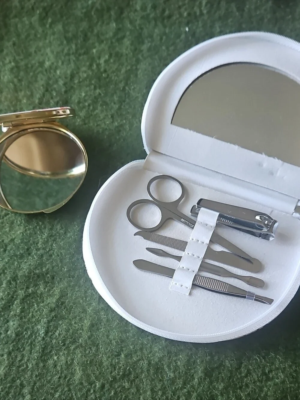 Christmas Gift Box Travel Manicure Set with Mirror & Matching Compact.  Set Of 2